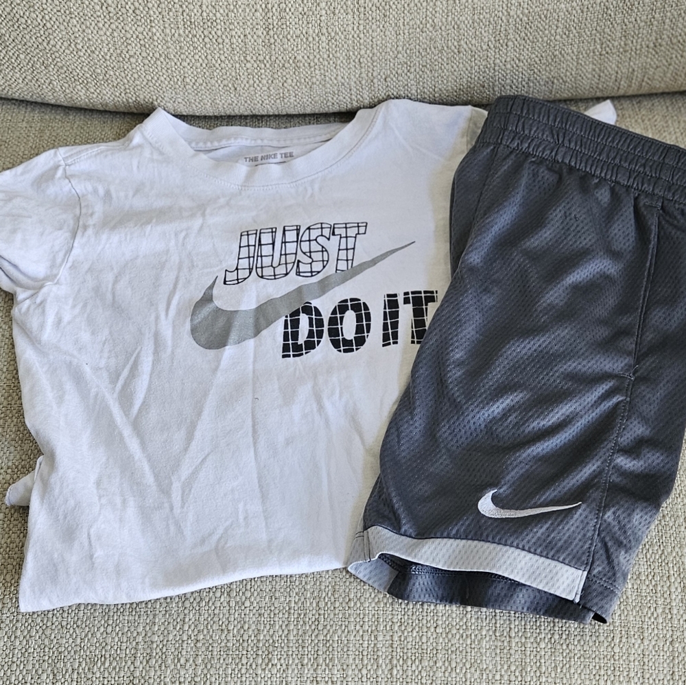 Nike White T-Shirt and Gray Shorts Set